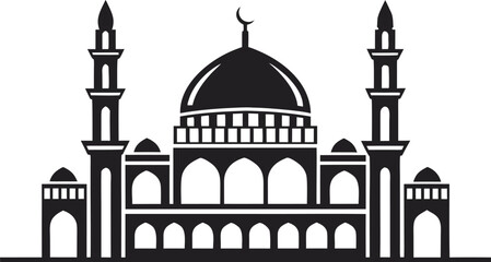 Black silhouette mosque with dome and twin minarets © SnappyDesigns