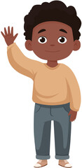 Fototapeta premium Cartoon Black Child Wearing Sweater Waving Illustration