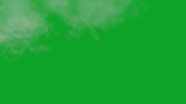 White smoke plumes flowing from top left corner on a green screen background vfx