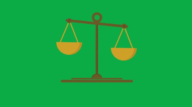 Justice scales icon tilting on green screen for legal and court system production