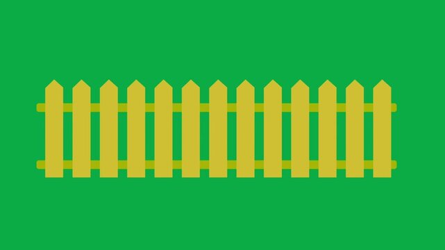 Yellow wooden picket fence icon animation appearing on chroma key green background
