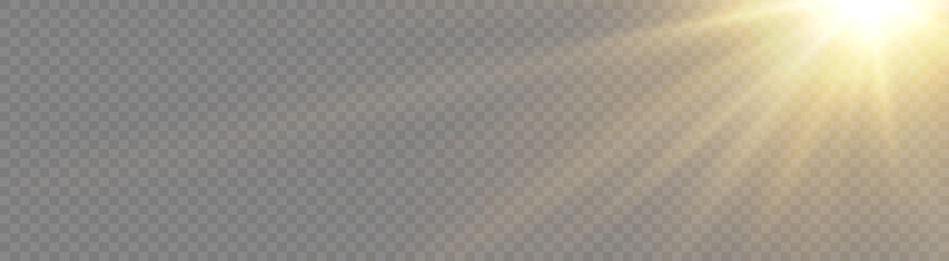 Sun light rays burst isolated transparent background PNG, shining sunlight flare glow effect, bright starburst, gleaming sparkle, magic starlight beam, abstract golden sun flash lens flare © Olha