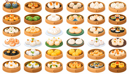 Obraz premium Variety of dim sum dishes served.