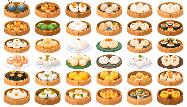 Variety of dim sum dishes served.