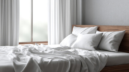 Obraz premium Comfortable Bed Sheet Mockup with Stylish Drapery