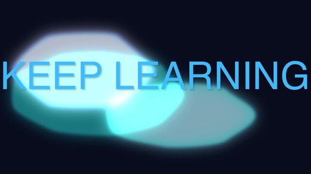 Keep learning neon sign animation loop, blue glow text, educational motivation inspiration