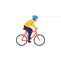 Fototapeta premium Man Riding Red Bicycle Flat Vector Illustration