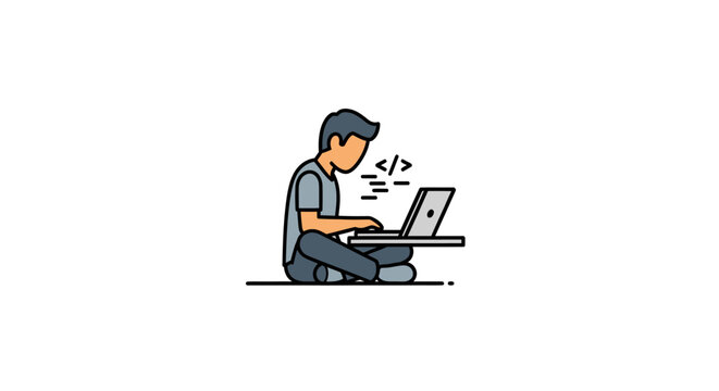 Man sitting with laptop and coding.