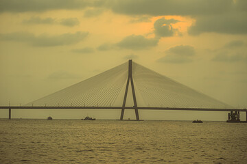 Obraz premium Bandra Worli Sea Link, Beautiful Sunset, Mumbai City, Maharashtra.