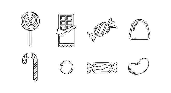 Variety of outlined sweets and candies a minimalist silhouette