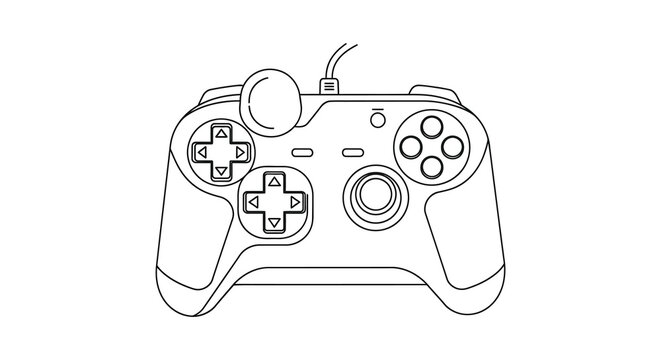 Linear drawing of a video game controller black outline silhouette