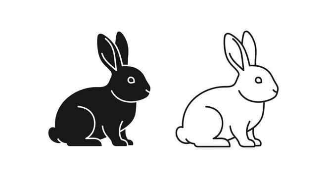 Black and White Rabbit Vector Icons Set Vector