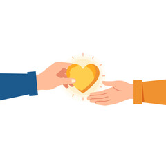 Obraz premium One hand lovingly offers a glowing golden heart to another.