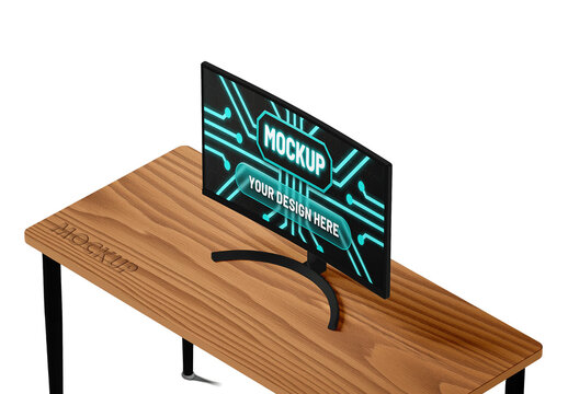 A Sleek Desktop Monitor Sitting On A Desk Mockup