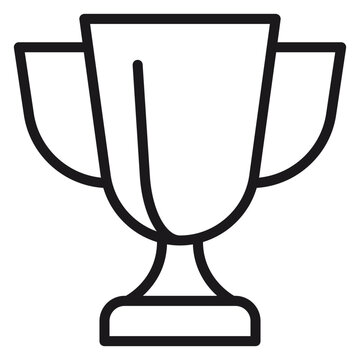 Minimalist black line art vector icon of a trophy cup award symbol for success, achievement, and winning first place in a competition or sports event, isolated on a white background.