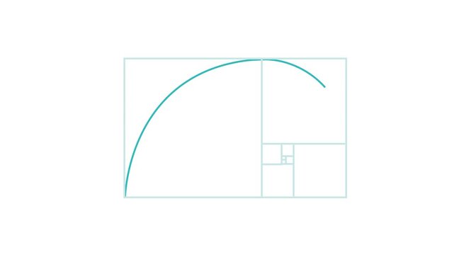 Golden ratio transparent video - The Fibonacci Sequence animated with lines shape. 4k video Alpha channel animation white background .