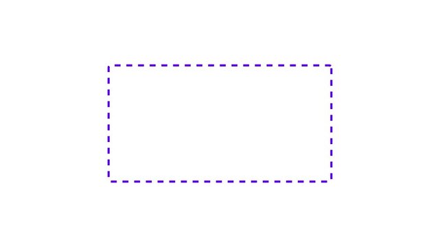 Dotted line rectangle frame animation on white background. Animation of a dotted line path from left to right point. border frame dotted line animation isolated on white screen. 4k video animation