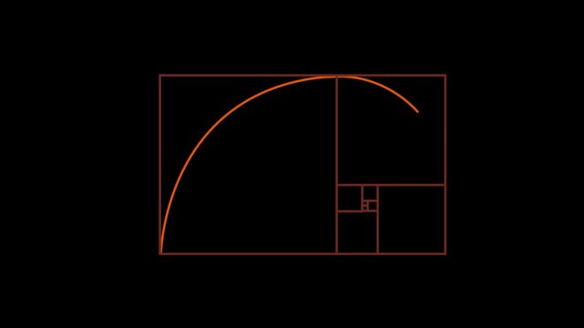 Golden ratio transparent video - The Fibonacci Sequence animated with lines shape. 4k video Alpha channel animation white background .