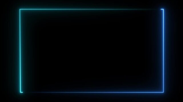 rectangle frame icon animation glowing neon pink and blue color bordar frame display box round shape retro screen photo frame rotation seamless footage line movement on black 4k video animation