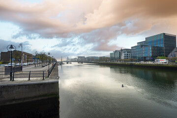 Fototapeta premium Panoramic view of the city on the River Liffey in Dublin, Ireland