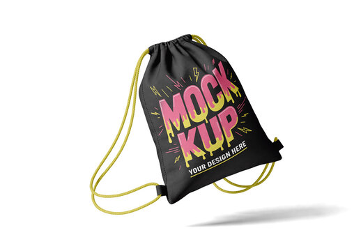 Drawstring Bag Mockup In An Isometric View