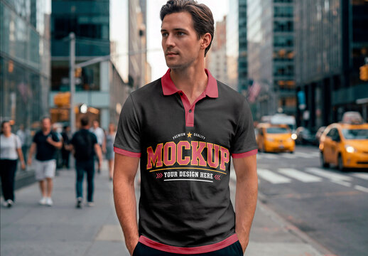 Male Polo Shirt Street Mockup