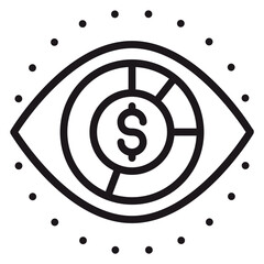 Financial vision vector icon: Eye symbol featuring a pie chart and dollar sign, representing business analytics, market monitoring, investment oversight, and data-driven economic insights. © Ahsan