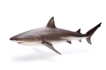 Fototapeta premium Great white shark side view, isolated on white background