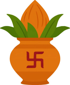 Illustration of Hindu Kalash with Coconut and Leaves