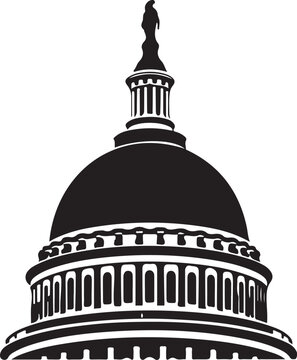 US Capitol Building, Washington DC, dome, iconic landmark, black and white vector illustration