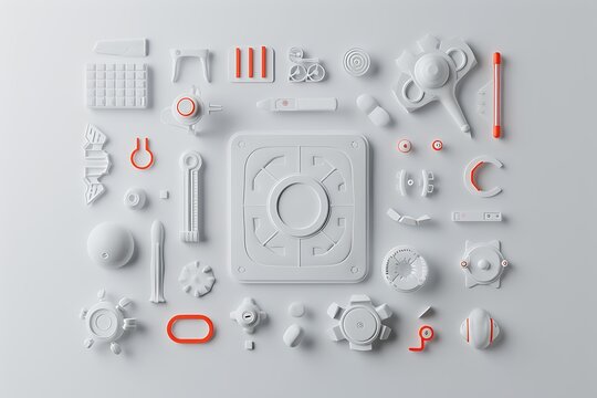 Minimalist of white alarm clock with scattered clock parts