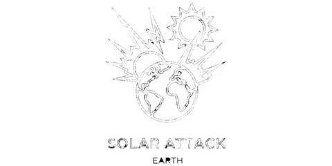 Fototapeta premium Solar Attack Illustration Featuring a Stylized Earth Impacted by Intense Sun Rays and Lightning Bolts Representing a Geomagnetic Storm, Solar Flare, or Global Warming Climate Change Concept.