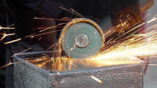 Cutting Metal with Angle Grinder with Sparks
