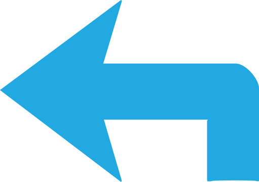 Blue left-pointing arrow with right-angle turn on solid white