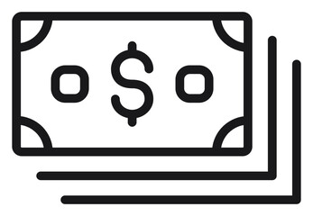 Minimalist black line art vector icon of a stack of dollar bills, representing cash, currency, and financial transactions. Scalable illustration of money for business, banking, and wealth. © Dadullah