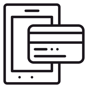 Mobile payment vector icon illustration featuring a smartphone and credit card, representing digital wallet, e-commerce, online banking, and secure financial transactions in a minimalist style.