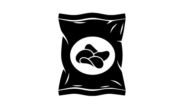 Potato chips bag icon vector snack packet silhouette isolated on white