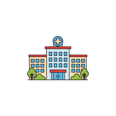 Naklejka premium Modern Hospital Building Vector Illustration with Medical Cross Icon