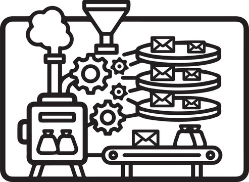 Steam-Powered Mail Sorting Machine with Rotating Trays Vector Icon: Industrial Retro Postage & Logistics System for Vintage Business Branding, Historical Transportation Designs, Retro