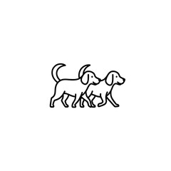Fototapeta premium Two dogs walking together line art illustration icon