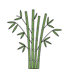 Fototapeta premium Green bamboo stalks and leaves flat vector illustration