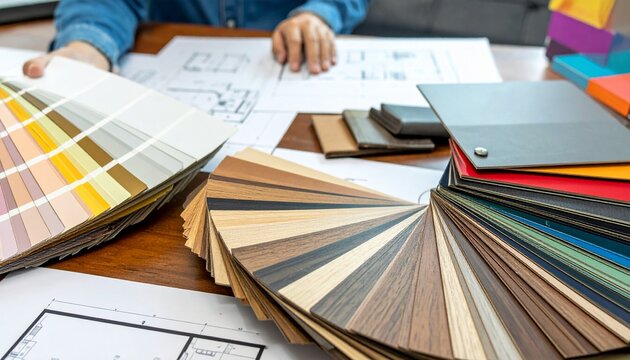 Interior design workspace swatches plans samples