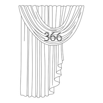 Elegant Swag Curtain Outline with Number 366 - Minimalist Window Treatment Line Art