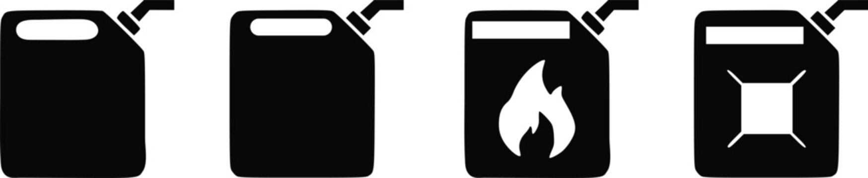 Jerry Can Fuel Container Icon Set - Gasoline Oil and Flammable Liquid Vector Illustration