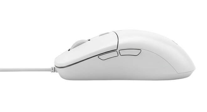 white computer mouse with cord isolated on transparent background
