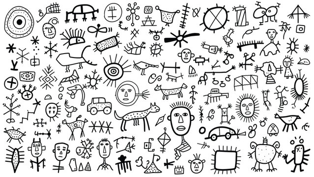 Ancient petroglyphs a collection of rock art depicting animals figures and abstract symbols