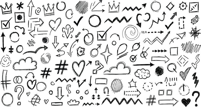 Hand drawn doodle collection a chaotic yet charming assemblage of abstract shapes and symbols