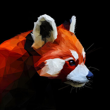 Red panda portrait in low poly geometric style isolated on black background