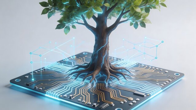 Tree growing on circuit board