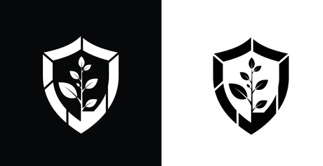 Obraz premium A black and white logo featuring a shield with a plant design on a contrasting background